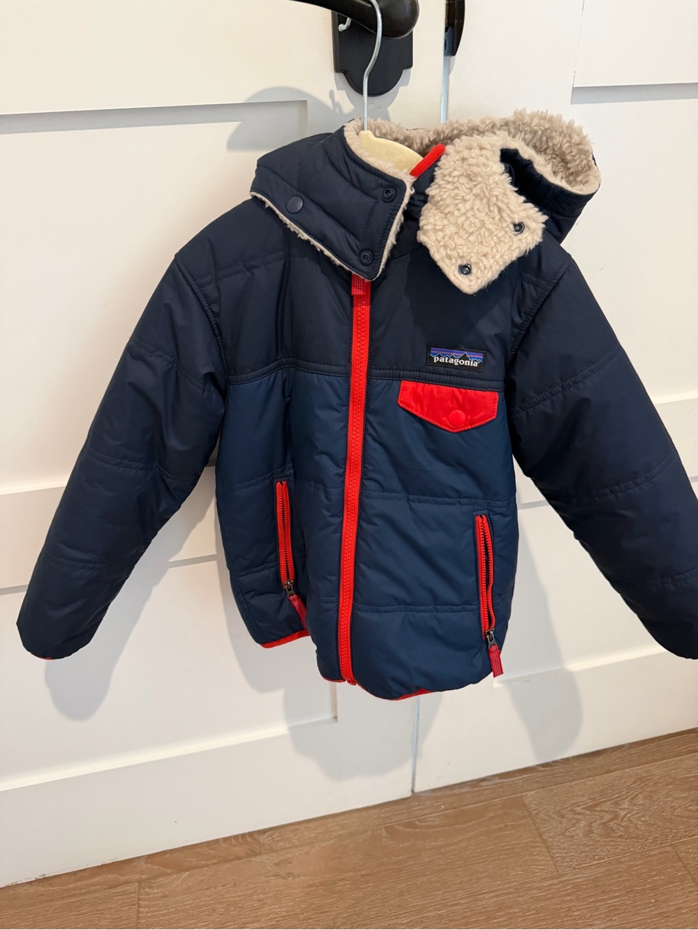 Patagonia Kids Navy Puffer Jacket with Red Trim